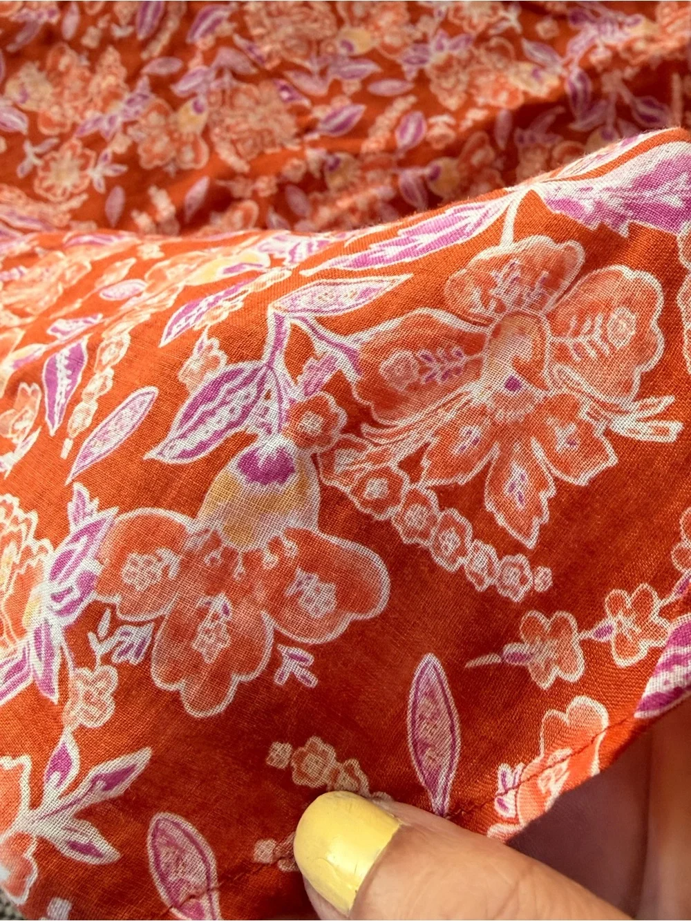 J. Crew Rusty-Orange Floral Ramie Fabric Split-Neck Tunic #129